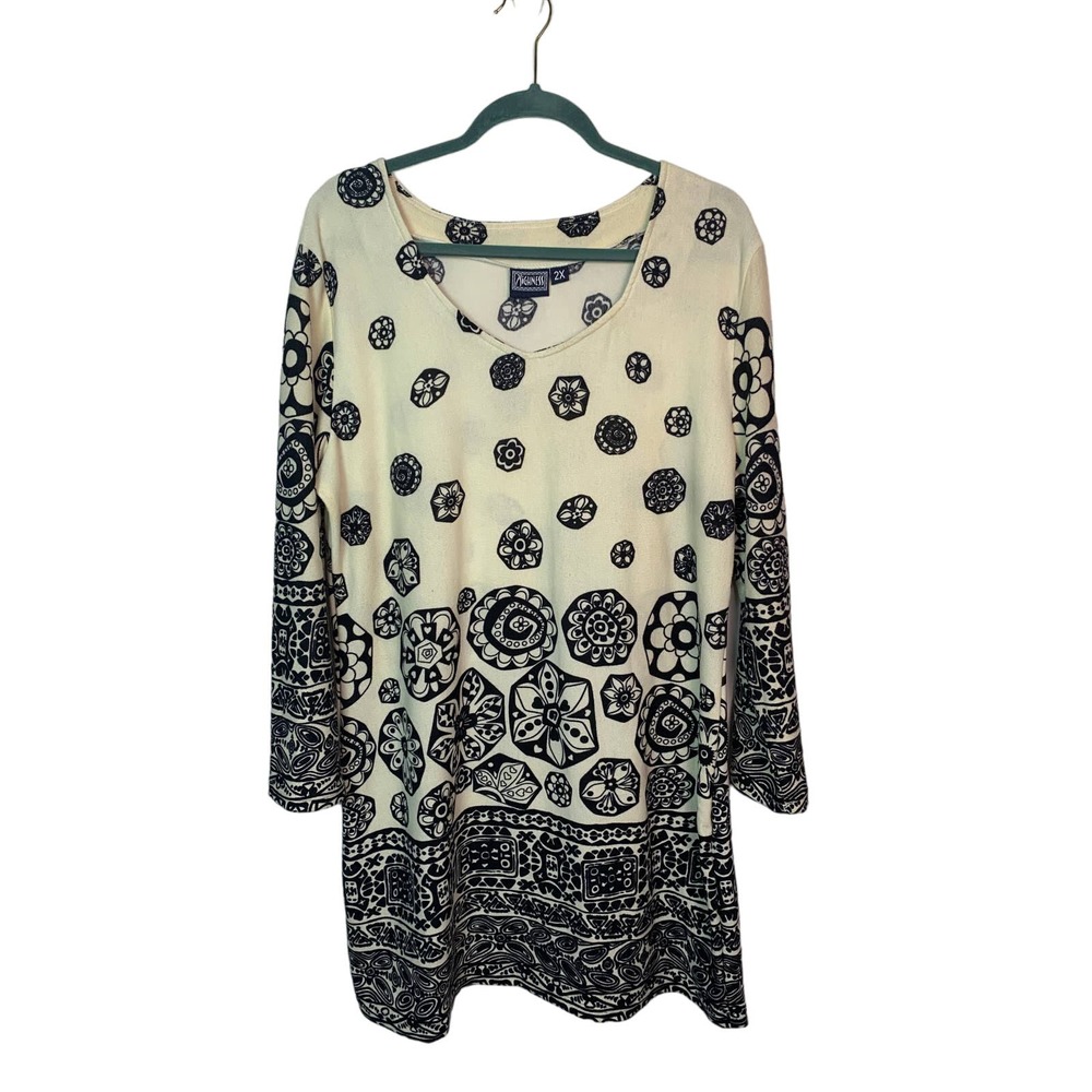 Highness Cream and Black Knit Dress, Size 2X